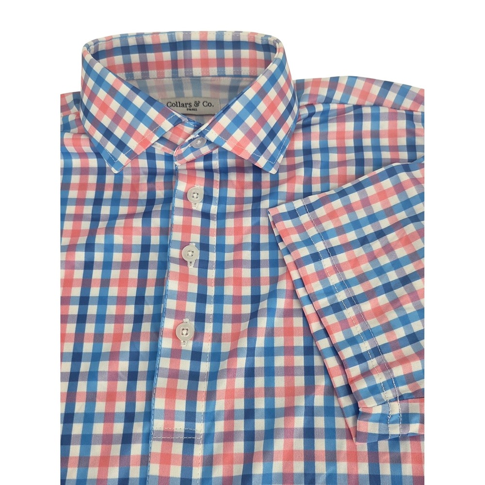 Collars and Co Dress Collar Polo Short Sleeve Small Nantucket Blue Pink Gingham - Picture 3 of 7